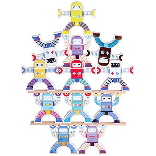 Wooden Robots Stacking Balancing Block Puzzle Game