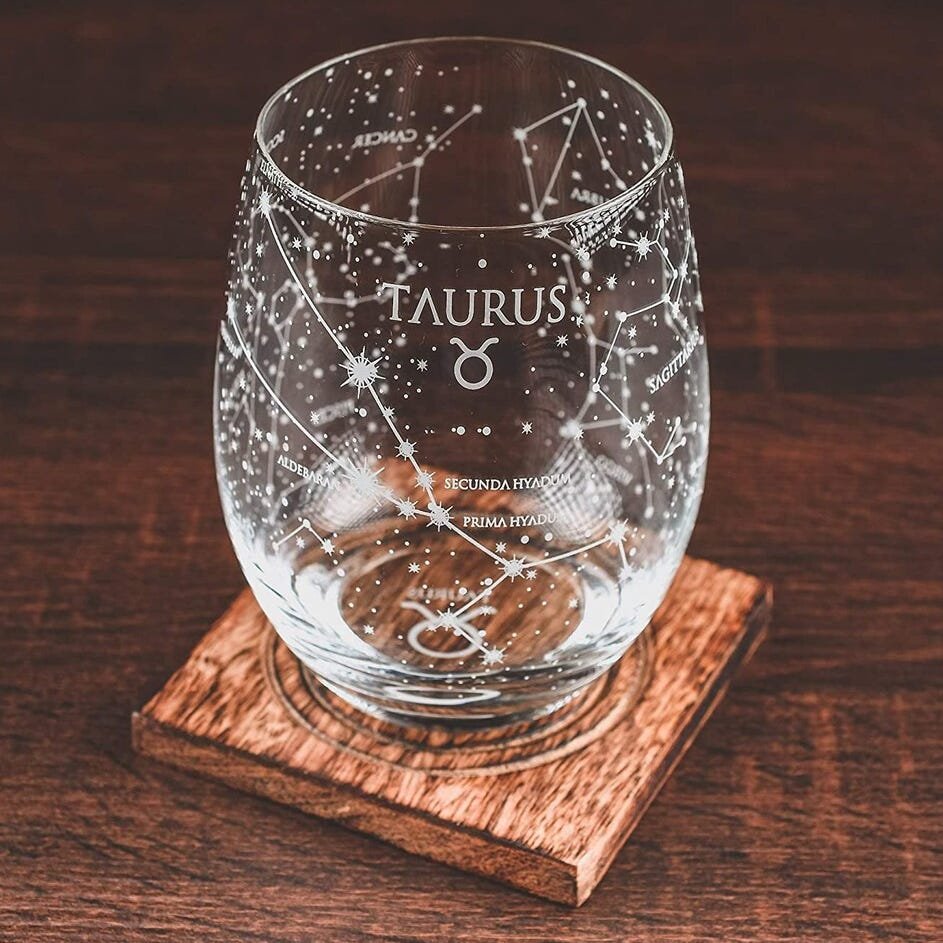 Taurus Constellation Map Stemless Wine Glass