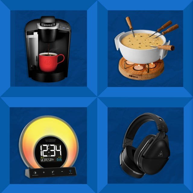 coffee machine, fondue kit, chili crisp, headphones, alarm clock