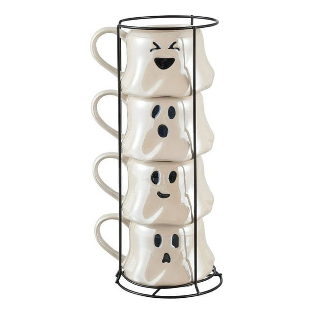 Stoneware Stackable Ghost Mug Set